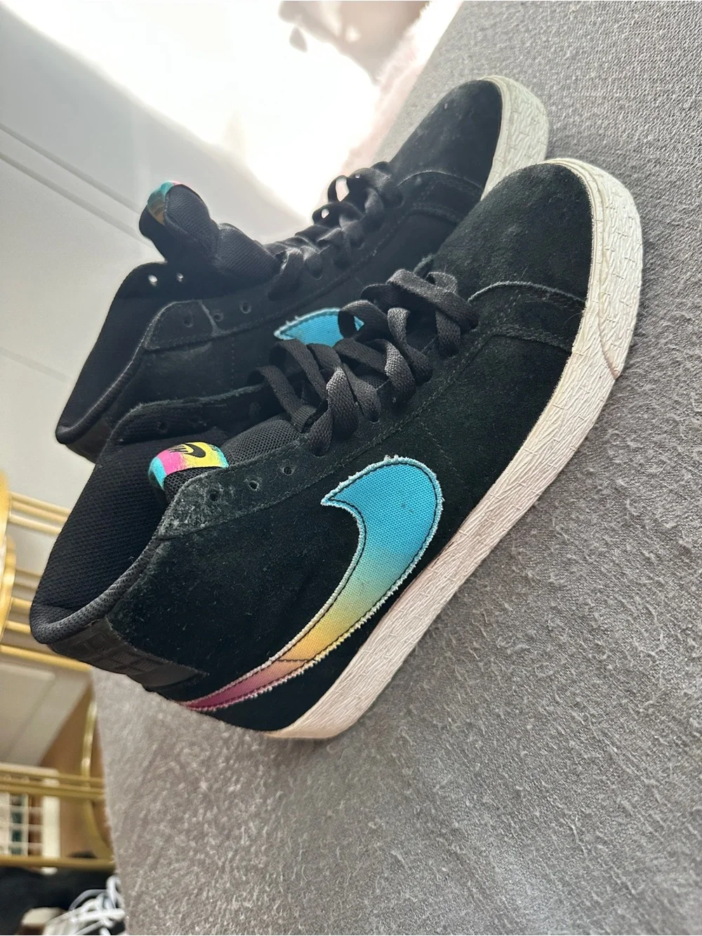 Vintage Nike SB Black Suede High-Top Sneakers with Rainbow Swoosh